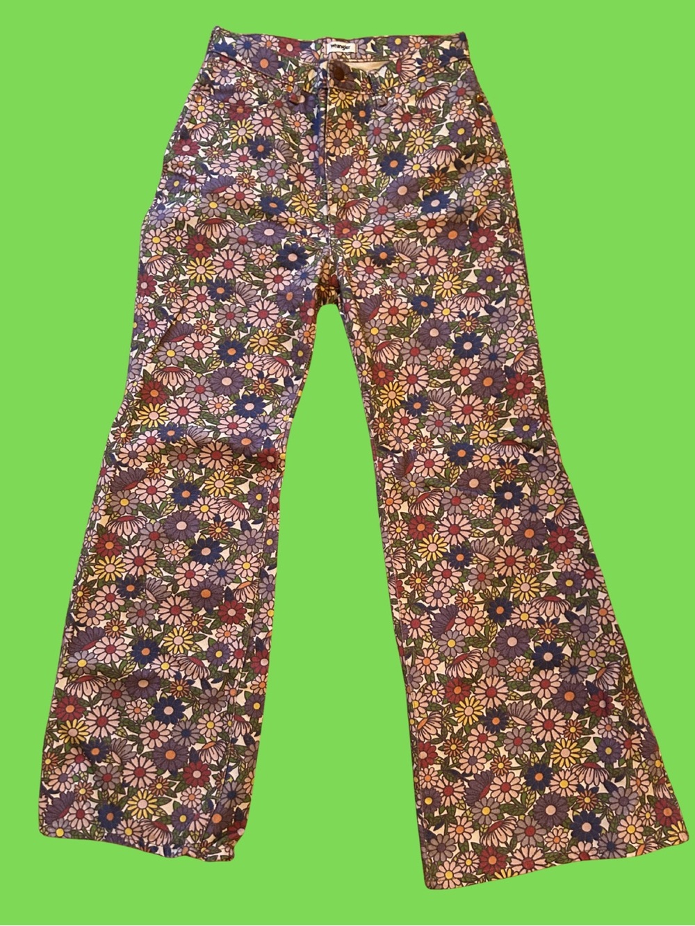 Free People Wrangler Floral Print Wide-Leg Flare Jeans — size 29/32